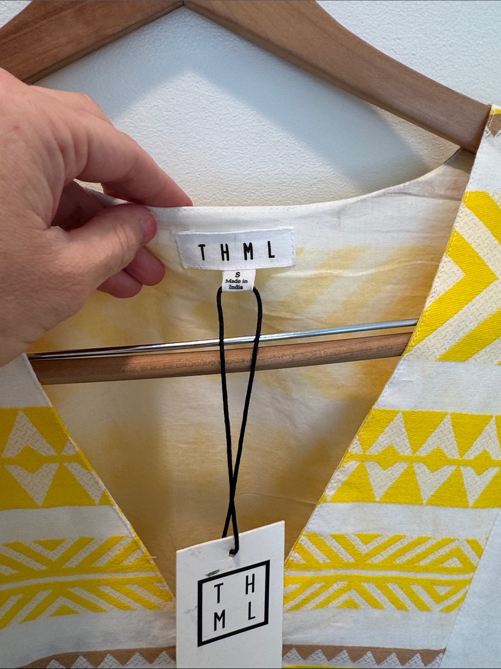THML Yellow and White Geometric V-Neck Dress - Picture 2 of 5